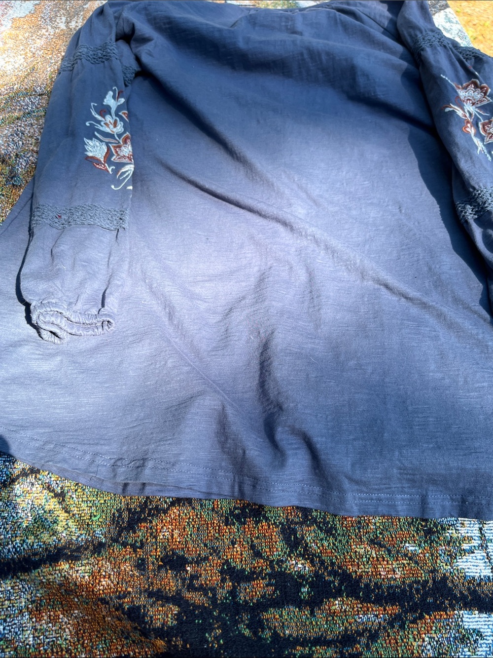 Cupio Blue Floral Embroidered Peasant Top dress  XL - Picture 8 of 10